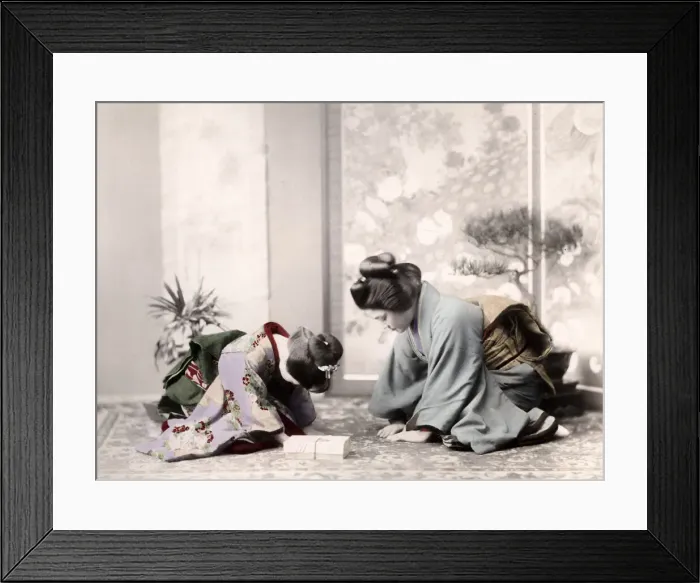 Framed Print : c. 1880s Japan - formal greeting and present Framed Print : c. 1880s Japan - formal greeting and present