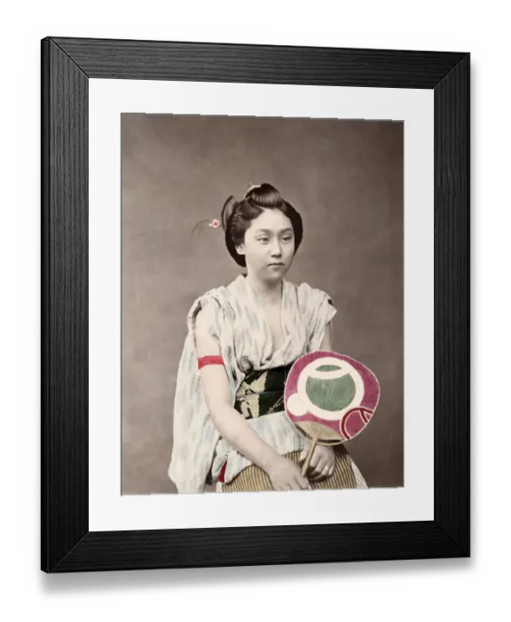 Framed Print : c. 1880s Japan - young woman summer clothing, fan Framed Print : c. 1880s Japan - young woman summer clothing, fan