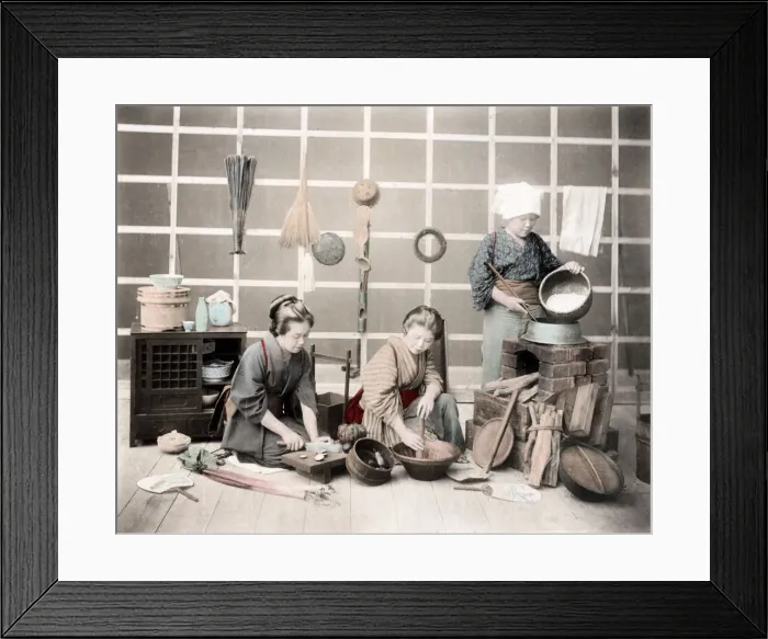 Framed Print : c. 1880s Japan - women preparing a meal Framed Print : c. 1880s Japan - women preparing a meal