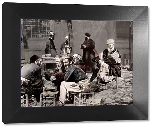 c. 1890s Turkey Istanbul Turkish men outside a cafe