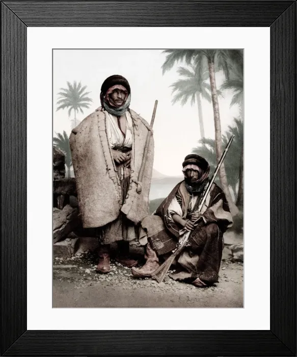 Framed Print : c. 1890s two Syrian bedouin men with a gun Framed Print : c. 1890s two Syrian bedouin men with a gun