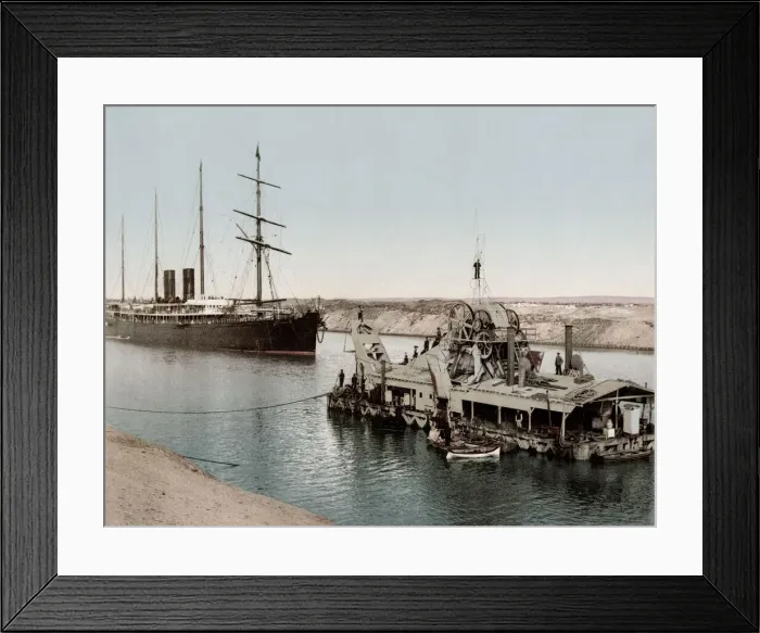 Framed Print : c. 1890s Egypt - dredger and ship on the Suez Canal Framed Print : c. 1890s Egypt - dredger and ship on the Suez Canal