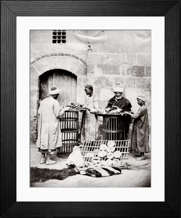 Framed Print : c. 1880s Egypt Cairo - selling bread on the streets Framed Print : c. 1880s Egypt Cairo - selling bread on the streets