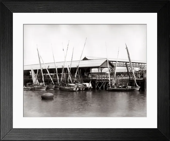 Framed Print : c. 1880s India Pakistan - boats at a wharf in Karachi Framed Print : c. 1880s India Pakistan - boats at a wharf in Karachi