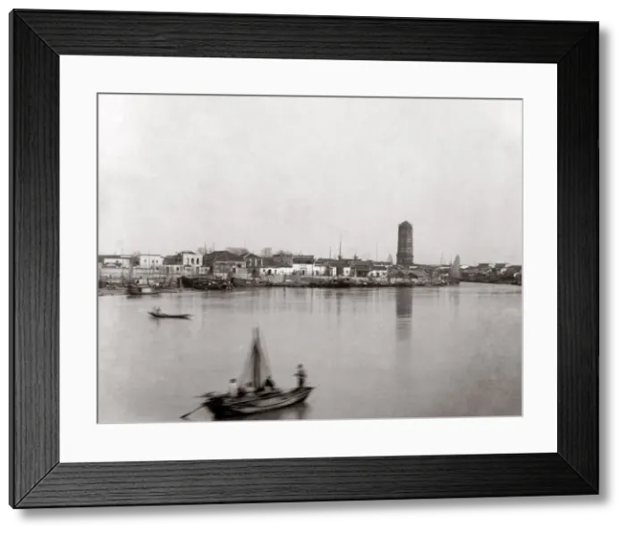 Framed Print : c. 1880s China - river view, probably Canton Guangzhou Framed Print : c. 1880s China - river view, probably Canton Guangzhou