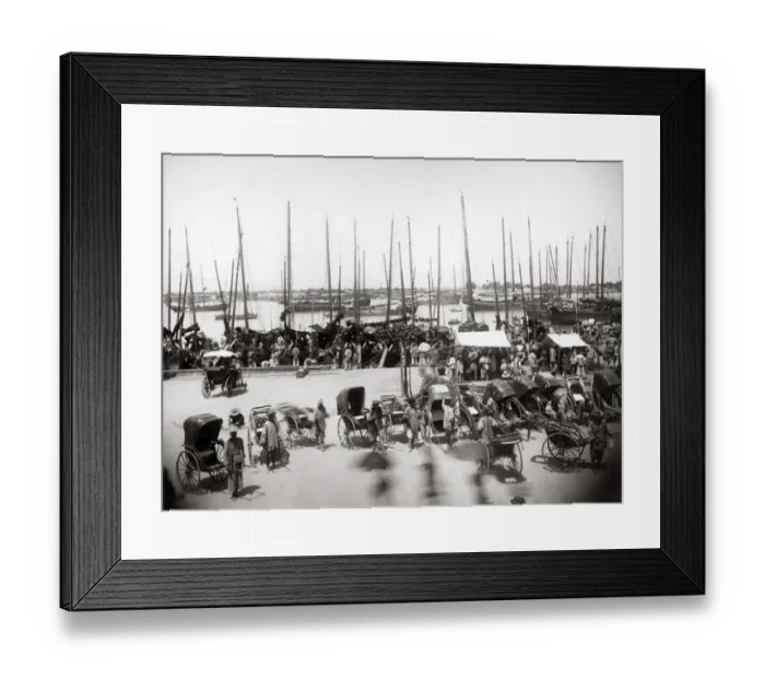 Framed Print : c. 1880s China - boats on waterfront Shanghai Bund Framed Print : c. 1880s China - boats on waterfront Shanghai Bund
