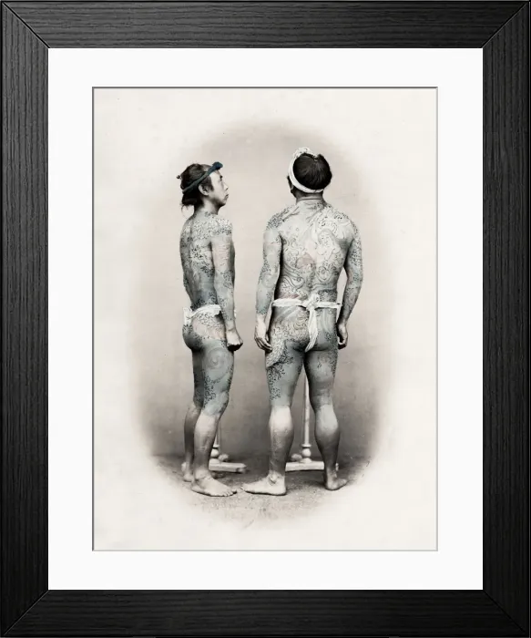 Framed Print : Two men with tattoos, tattooing, Japan, c. 1870 s Framed Print : Two men with tattoos, tattooing, Japan, c. 1870 s