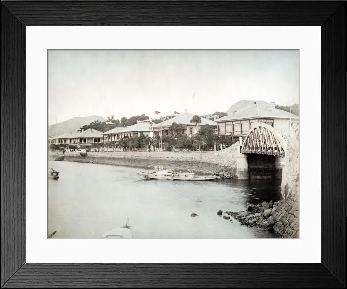 Framed Print : Bund Nagasaki, Japan, boats and bridge Framed Print : Bund Nagasaki, Japan, boats and bridge