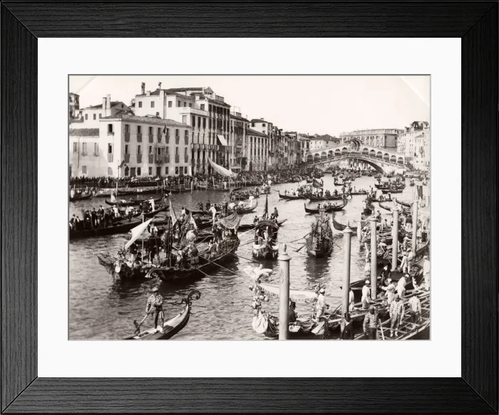 Framed Print : Festival, boats, gondolas, Rialto Bridge, Venice, Italy