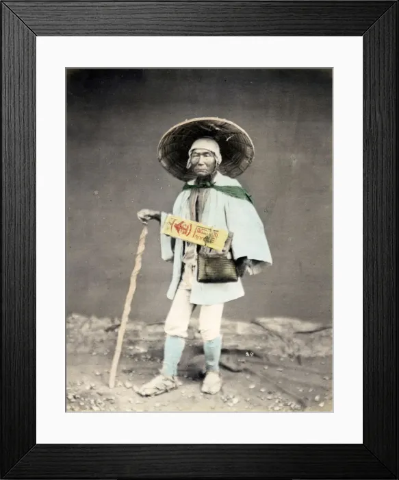 Framed Print : Japanese pilgrim, man with stick, Japan Framed Print : Japanese pilgrim, man with stick, Japan