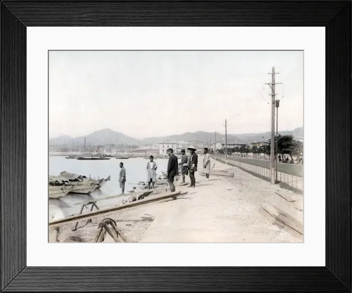 Framed Print : Boatmen, Kobe Bund, Japan Framed Print : Boatmen, Kobe Bund, Japan