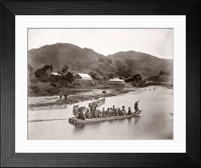 Framed Print : Ferry boat across a river, Japan Framed Print : Ferry boat across a river, Japan