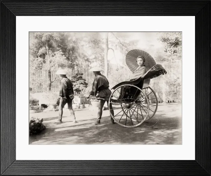 Framed Print : Young woman in a rickshaw, jinrikisha, Japan Framed Print : Young woman in a rickshaw, jinrikisha, Japan