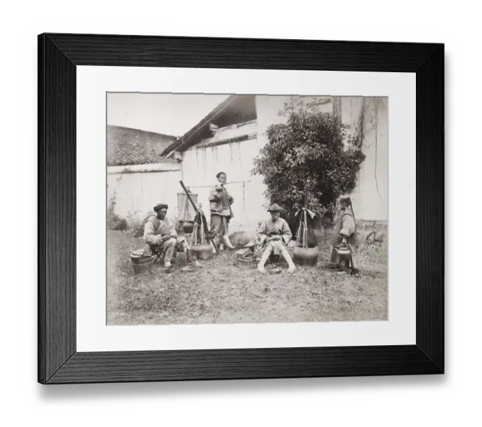Framed Print : Chinese cobblers, shoe makers at work, China Framed Print : Chinese cobblers, shoe makers at work, China