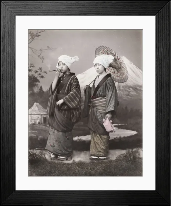 Framed Print : Two young women, studio setting, Japan Framed Print : Two young women, studio setting, Japan