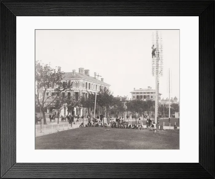 Framed Print : Erecting telegraph poles, the Bund, Shanghai, China Framed Print : Erecting telegraph poles, the Bund, Shanghai, China