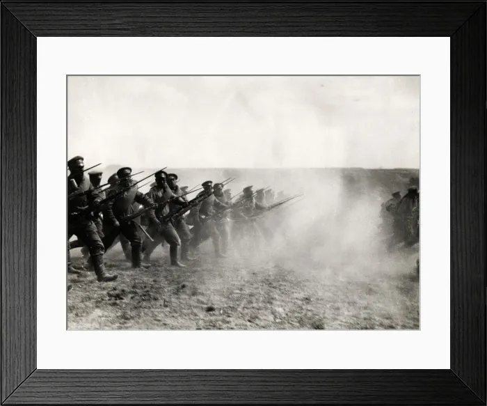 Framed Print : Russian troops advancing in France during World War I Framed Print : Russian troops advancing in France during World War I