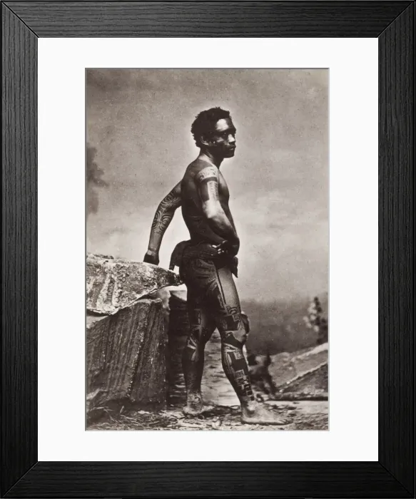 Framed Print : Pacific Islands, Oceania: portrait of man with tattoos Framed Print : Pacific Islands, Oceania: portrait of man with tattoos