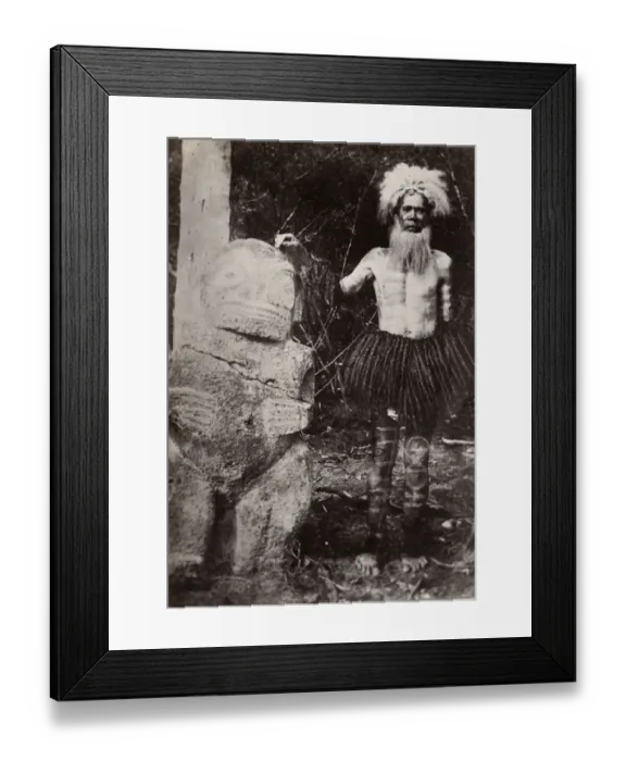 Framed Print : Pacific Islands, Oceania: man with grass skirt, headdress Framed Print : Pacific Islands, Oceania: man with grass skirt, headdress