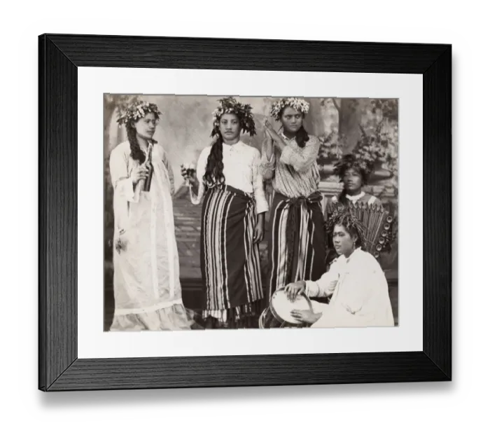 Framed Print : Pacific Islands, Oceania: portrait of musicians, likely Tahiti Framed Print : Pacific Islands, Oceania: portrait of musicians, likely Tahiti