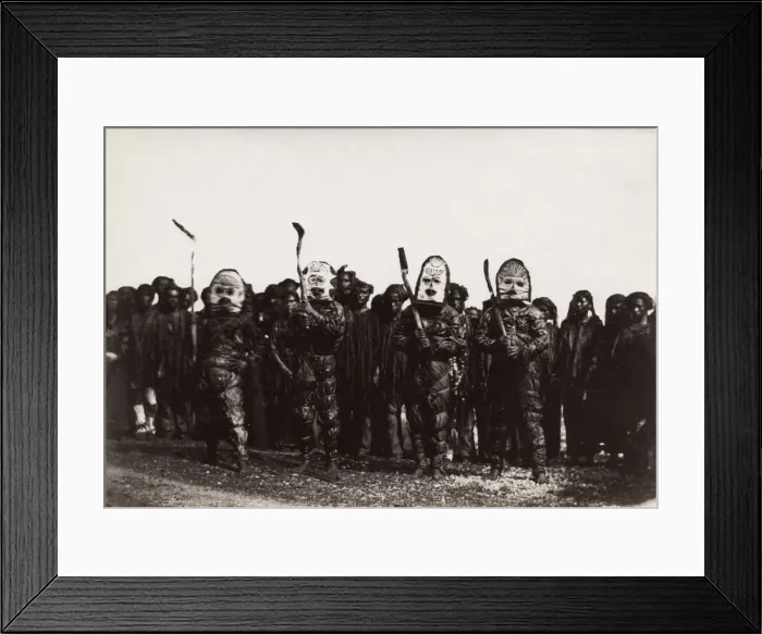 Framed Print : Pacific Islands, Oceania: group in tribal costume with masks Framed Print : Pacific Islands, Oceania: group in tribal costume with masks