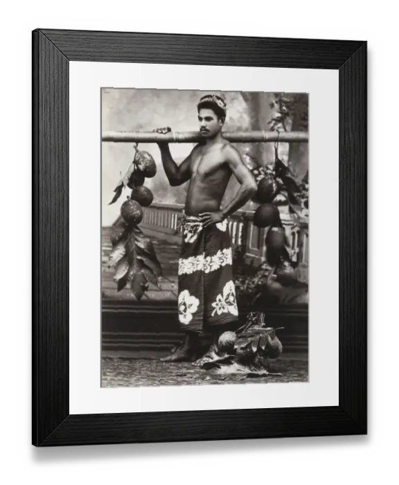 Framed Print : Pacific Islands, Oceania: portrait of a man carrying fruit Framed Print : Pacific Islands, Oceania: portrait of a man carrying fruit
