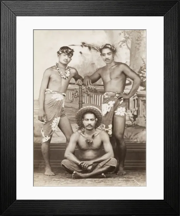 Framed Print : Pacific Islands, Oceania: portrait of three men Framed Print : Pacific Islands, Oceania: portrait of three men