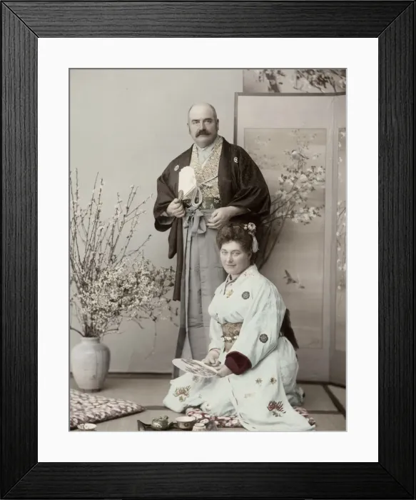 Framed Print : Western couple dressed in Japanese clothes Framed Print : Western couple dressed in Japanese clothes