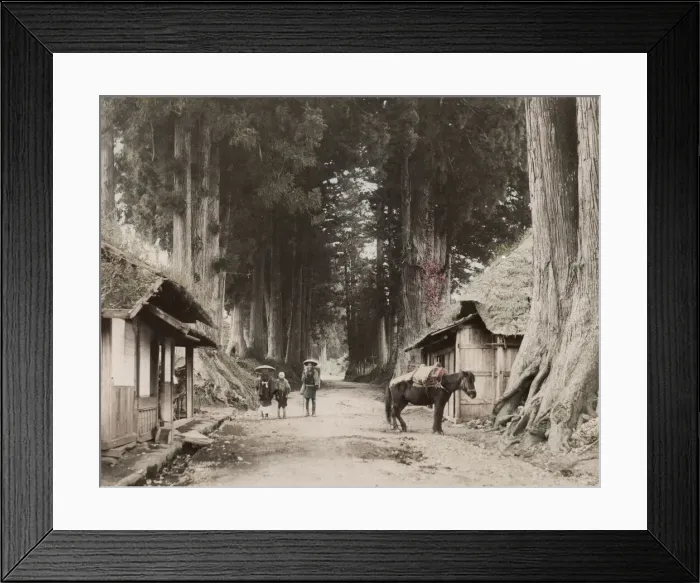 Framed Print : Japan: a country road with travellers and a pack pony
