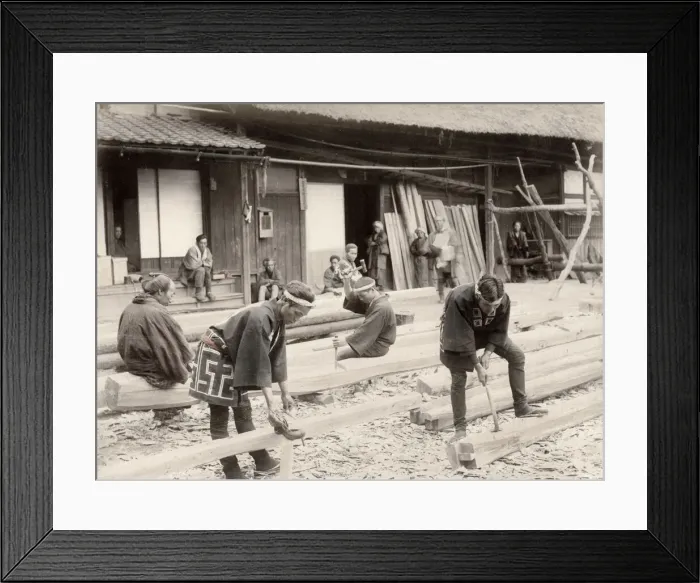 Framed Print : Japan: carpenters at work with chisel and axe Framed Print : Japan: carpenters at work with chisel and axe