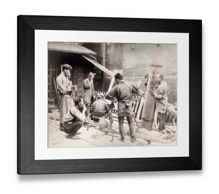 Framed Print : Carpenters at work, Japan