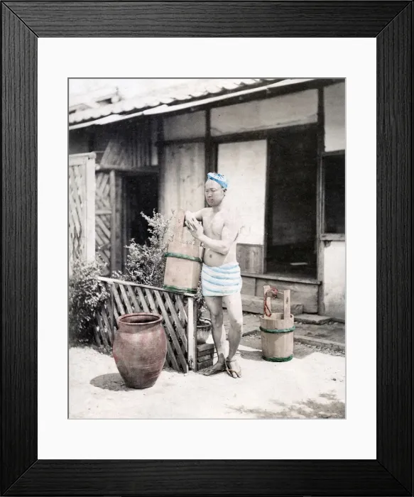 Framed Print : Japanese porter, coolie, water carrier, Japan Framed Print : Japanese porter, coolie, water carrier, Japan