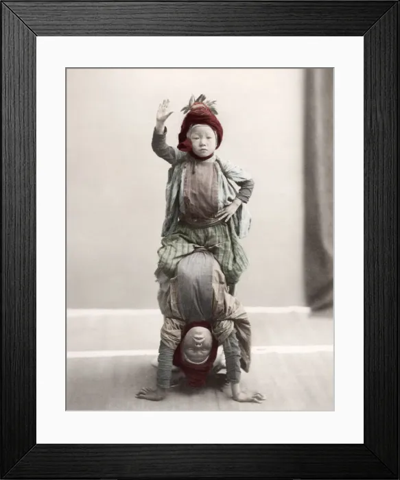Framed Print : c. 1880s Japan - street acrobats tumblers performers Framed Print : c. 1880s Japan - street acrobats tumblers performers