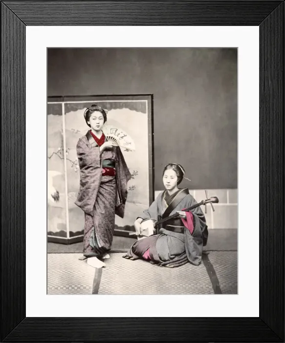 Framed Print : c. 1880s Japan - geishas dancers musicians Framed Print : c. 1880s Japan - geishas dancers musicians