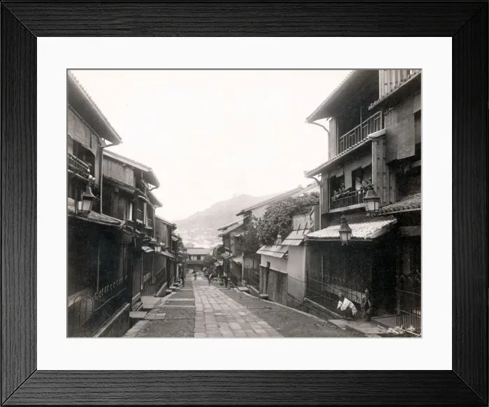 Framed Print : c. 1880s Japan - street in Nagasaki Framed Print : c. 1880s Japan - street in Nagasaki