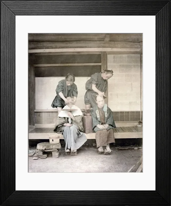 Framed Print : c. 1880s Japan - street barbers Framed Print : c. 1880s Japan - street barbers