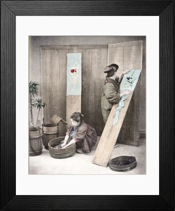 Framed Print : c. 1880s Japan - young women doing washing Framed Print : c. 1880s Japan - young women doing washing