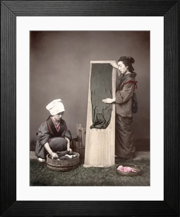 Framed Print : c. 1880s Japan - young women doing laundry Framed Print : c. 1880s Japan - young women doing laundry