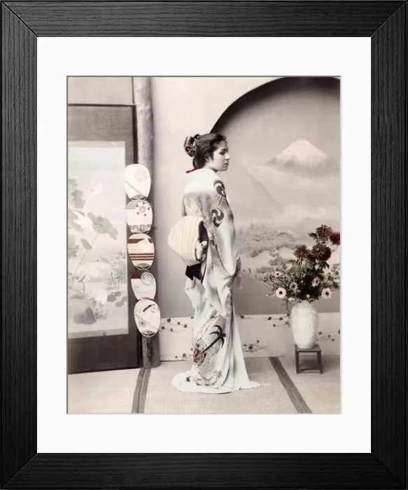 Framed Print : c. 1880s Japan -geisha in kimono