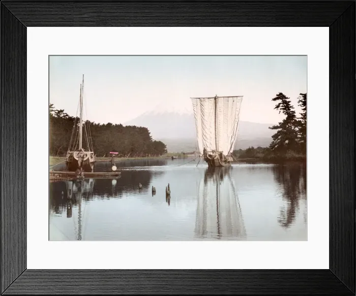 Framed Print : c. 1880s Japan - Mount Fuji and boats Framed Print : c. 1880s Japan - Mount Fuji and boats