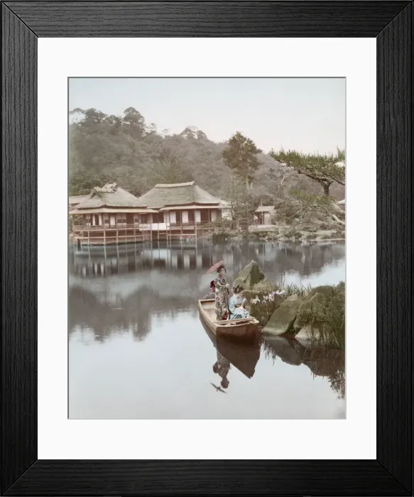 Framed Print : c. 1880s Japan - geishas in pleasure boat on lake Framed Print : c. 1880s Japan - geishas in pleasure boat on lake