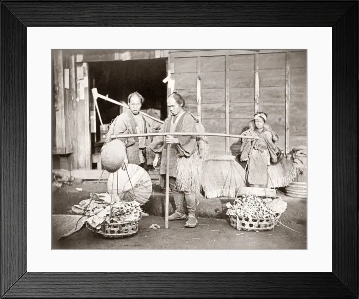 Framed Print : Porter carrying a load of vegetables, Japan, c. 1870s Framed Print : Porter carrying a load of vegetables, Japan, c. 1870s