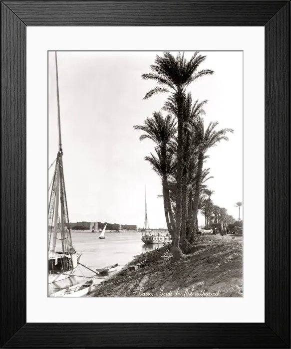Framed Print : Boats and palms, banks on the River Nile, Egypt Framed Print : Boats and palms, banks on the River Nile, Egypt
