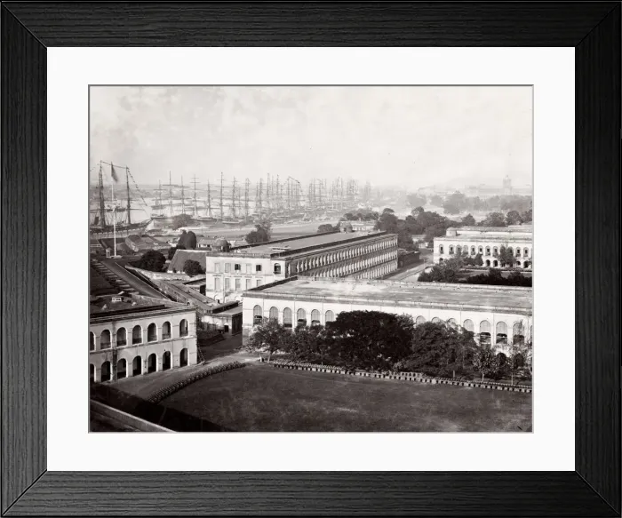 Framed Print : Ships and buildings along Hooghly River, Calcutta, India Framed Print : Ships and buildings along Hooghly River, Calcutta, India