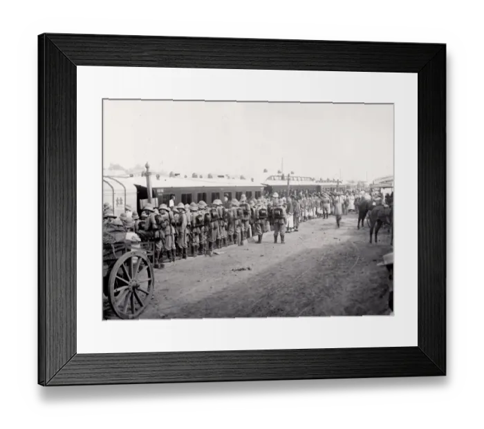 Framed Print : Soldiers and Chinese at train station, Peking, Beijing, 1900 Framed Print : Soldiers and Chinese at train station, Peking, Beijing, 1900
