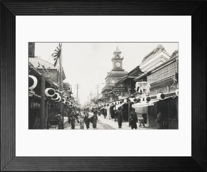 Framed Print : Street scene, Japan, c. 1910, likely Yokohama