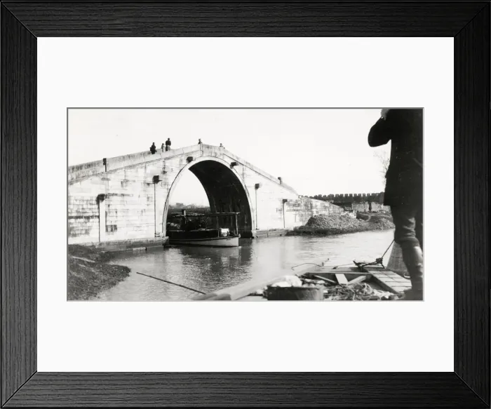 Framed Print : Arched stone bridge and boat, China. c. 1910 Framed Print : Arched stone bridge and boat, China. c. 1910