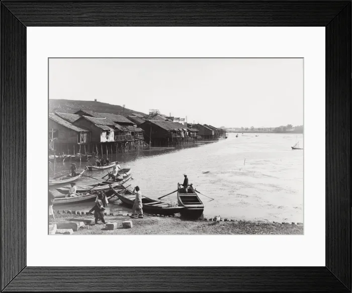 Framed Print : Houses and boats, Yangtze River, Hanyang, Wuhan area, China Framed Print : Houses and boats, Yangtze River, Hanyang, Wuhan area, China