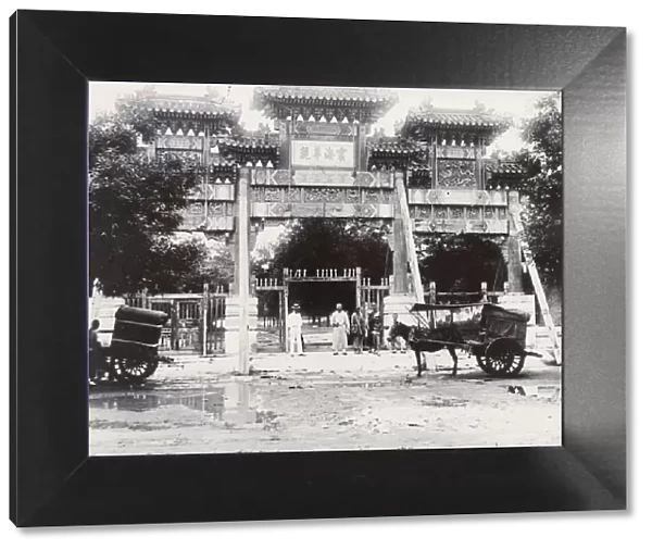 Arch, gateway, Peking, Beijing, China, with mule cart