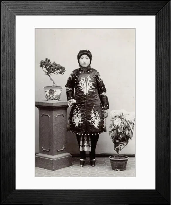 Framed Print : Young Chunese woman, ornate robe, bound feet, China Framed Print : Young Chunese woman, ornate robe, bound feet, China